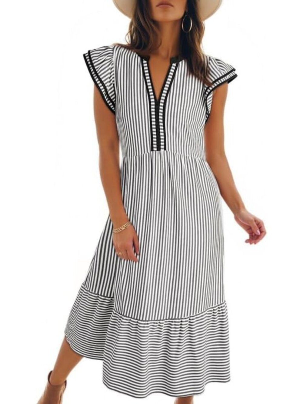 V-Neck Cap Sleeve Empire Waist Dress for Women - Stylish Summer Casual Dress